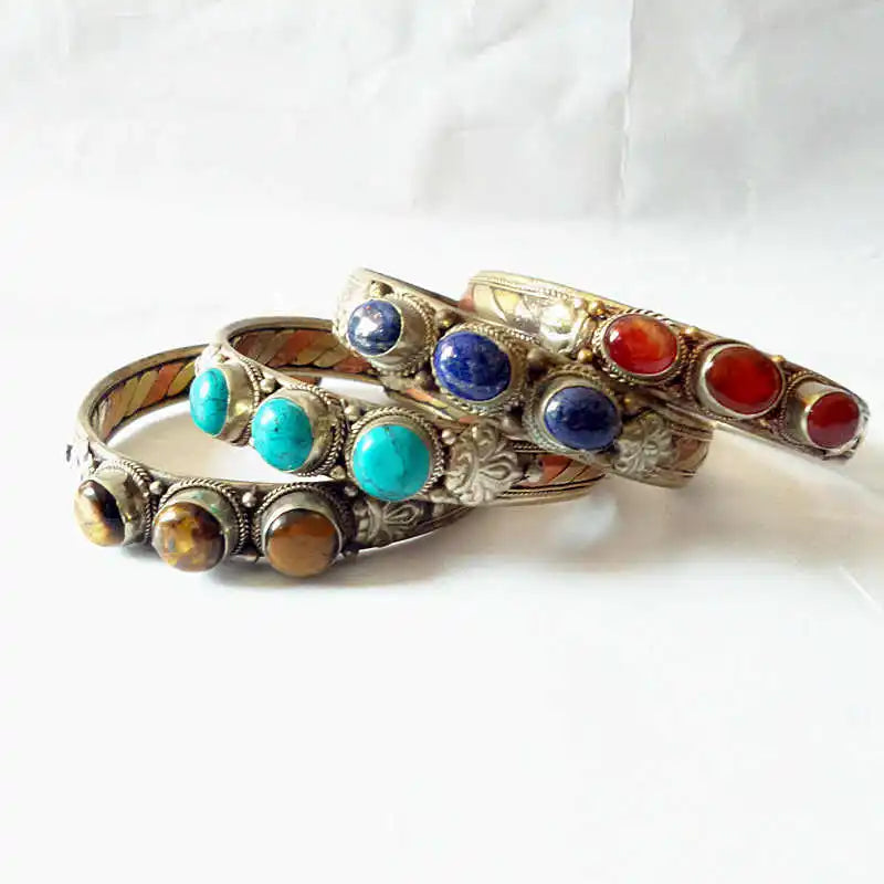 Bracelet ouvert en cuivre rose incrusté de pierres - e-thnic