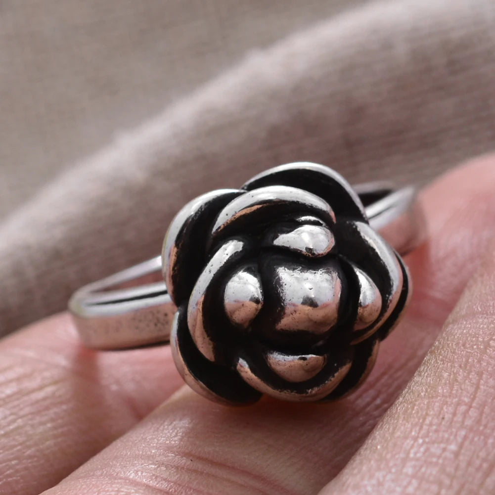 Bague élégante en argent thaïlandais avec fleur - e-thnic