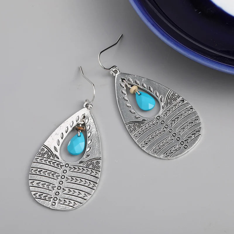 Boucles d'oreilles pendantes rétro-ethniques en turquoise - e-thnic