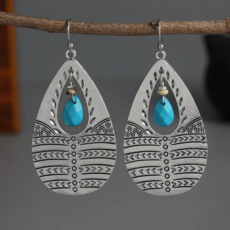 Boucles d'oreilles pendantes rétro-ethniques en turquoise - e-thnic