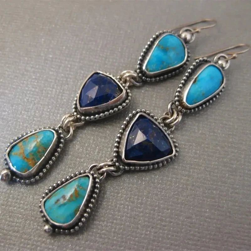 Boucles d'oreilles en lapis-lazuli et turquoise faites à la main - e-thnic