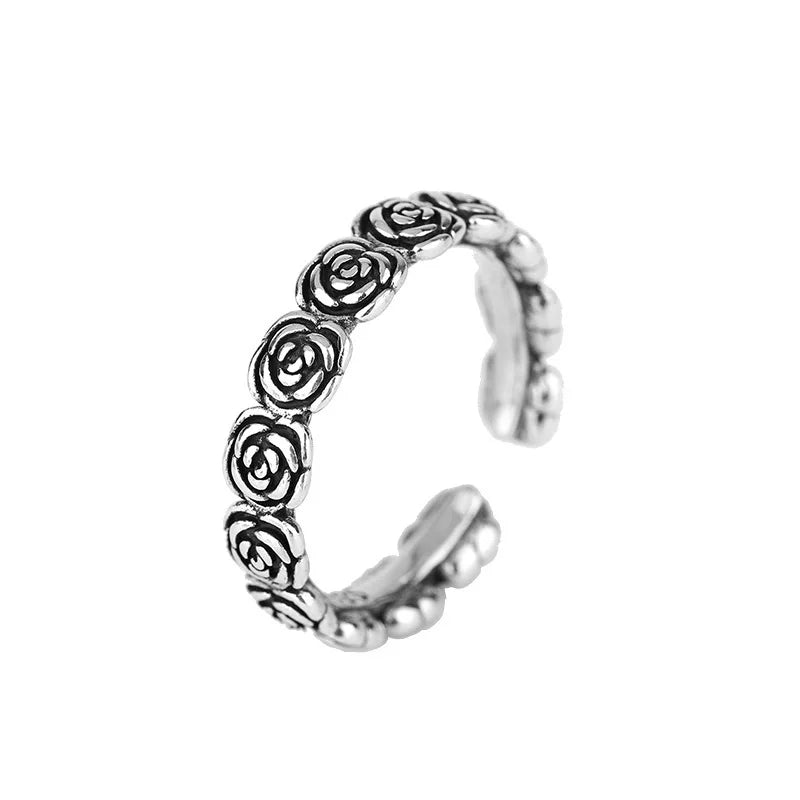 Bague en argent thaïlandais avec motif de rose - e-thnic