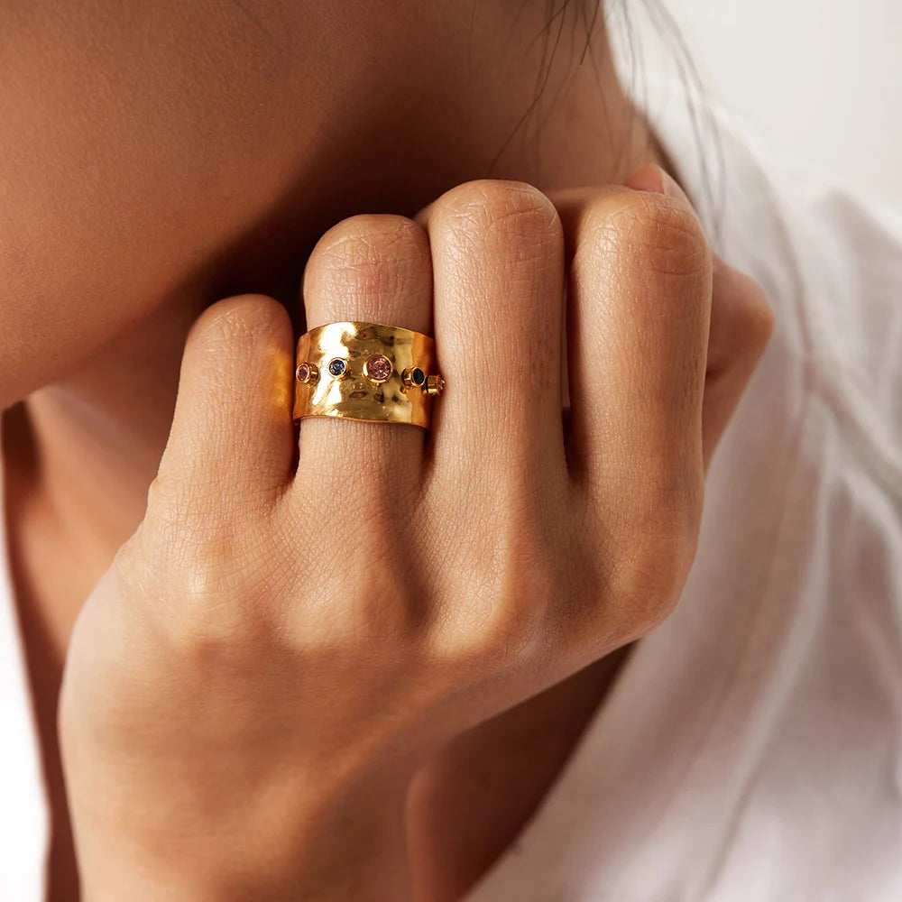 Large bague avec pierre en cristal - e-thnic