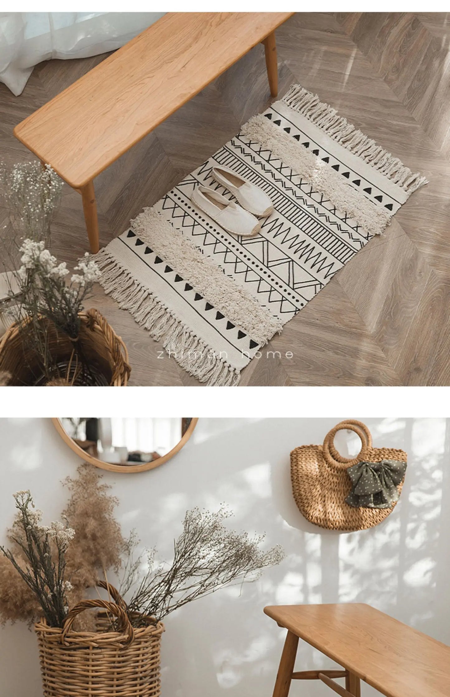 Tapis nordic fait main avec franges - e-thnic