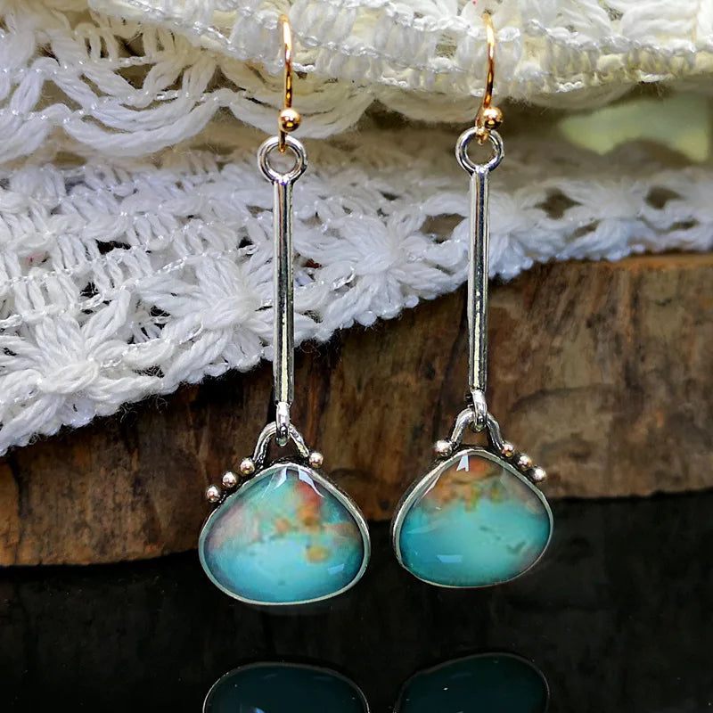 Boucles d'oreilles ornées de pierres colorées en argent antique - e-thnic
