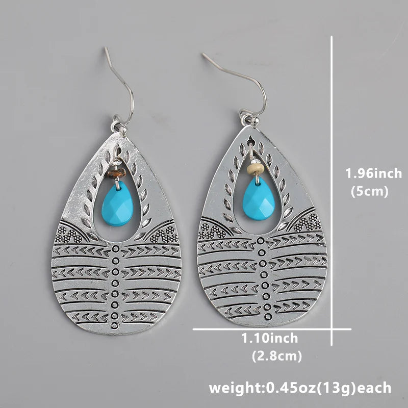 Boucles d'oreilles pendantes rétro-ethniques en turquoise - e-thnic
