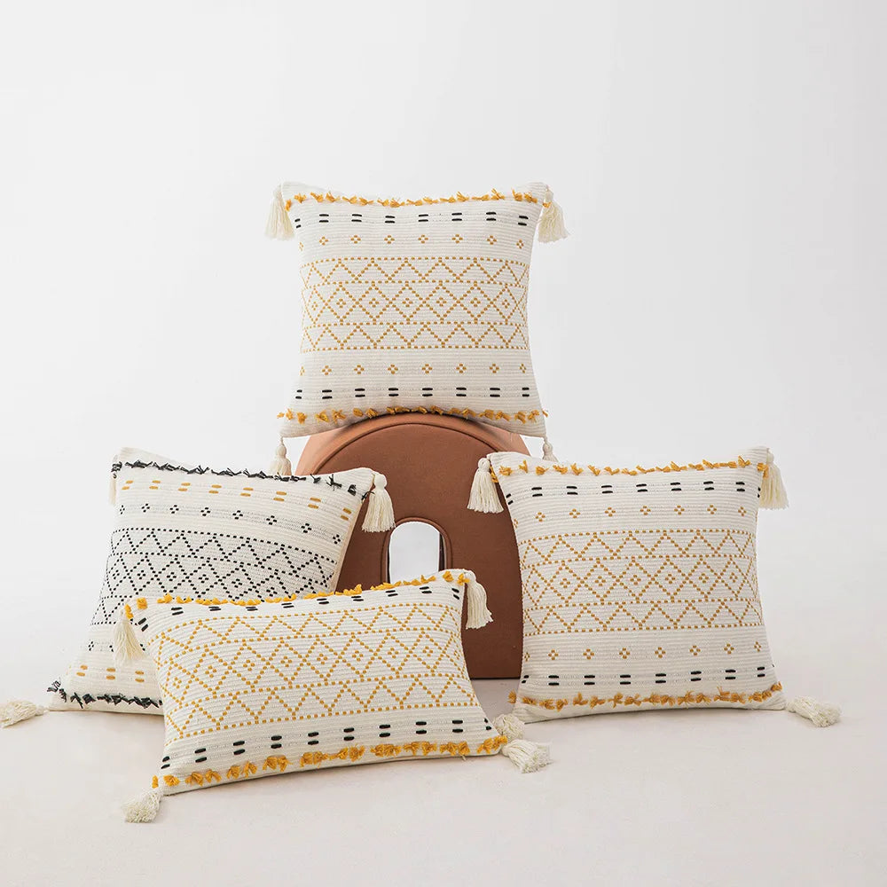Housse de coussin avec pompons, style pastoral - e-thnic