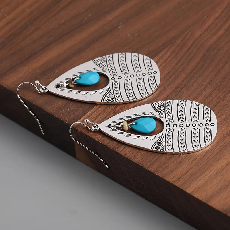 Boucles d'oreilles pendantes rétro-ethniques en turquoise - e-thnic