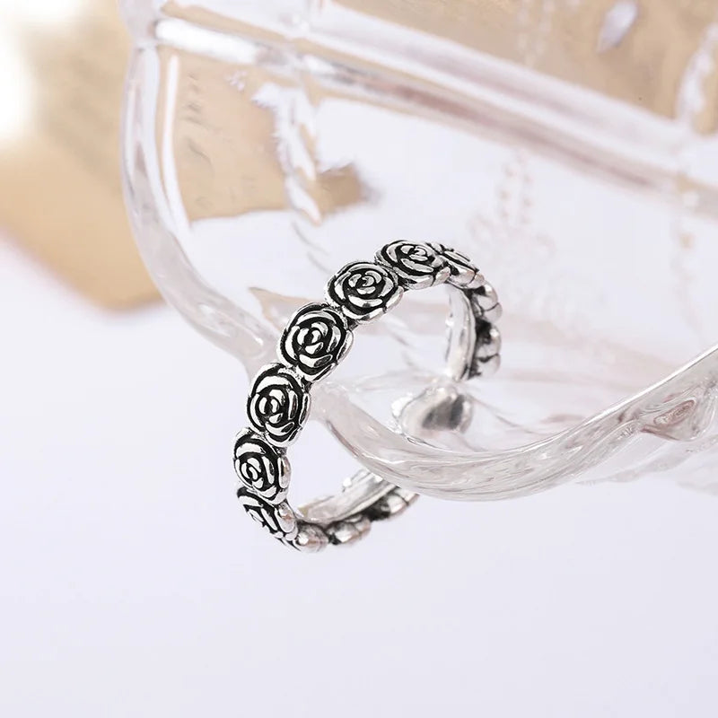 Bague en argent thaïlandais avec motif de rose - e-thnic