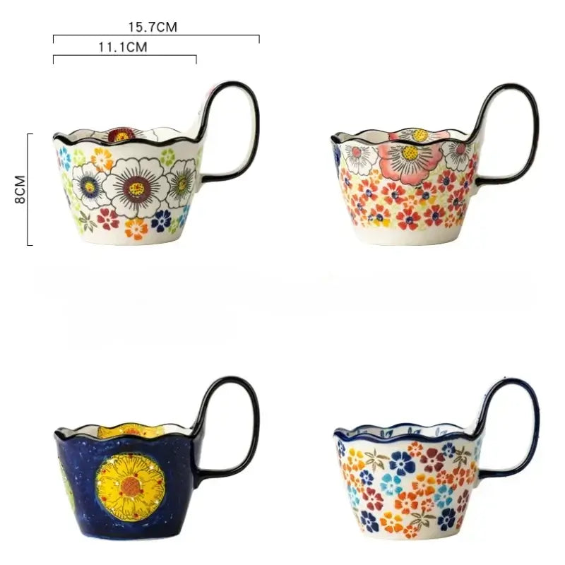 Tasses en porcelaine dessinées à la main avec poignée - e-thnic