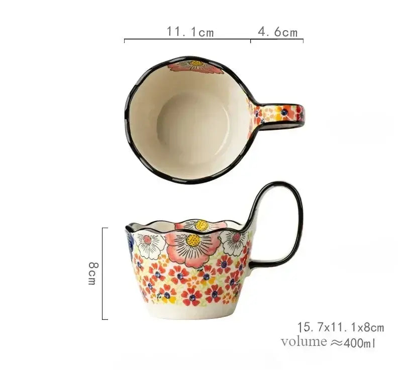 Tasses en porcelaine dessinées à la main avec poignée - e-thnic