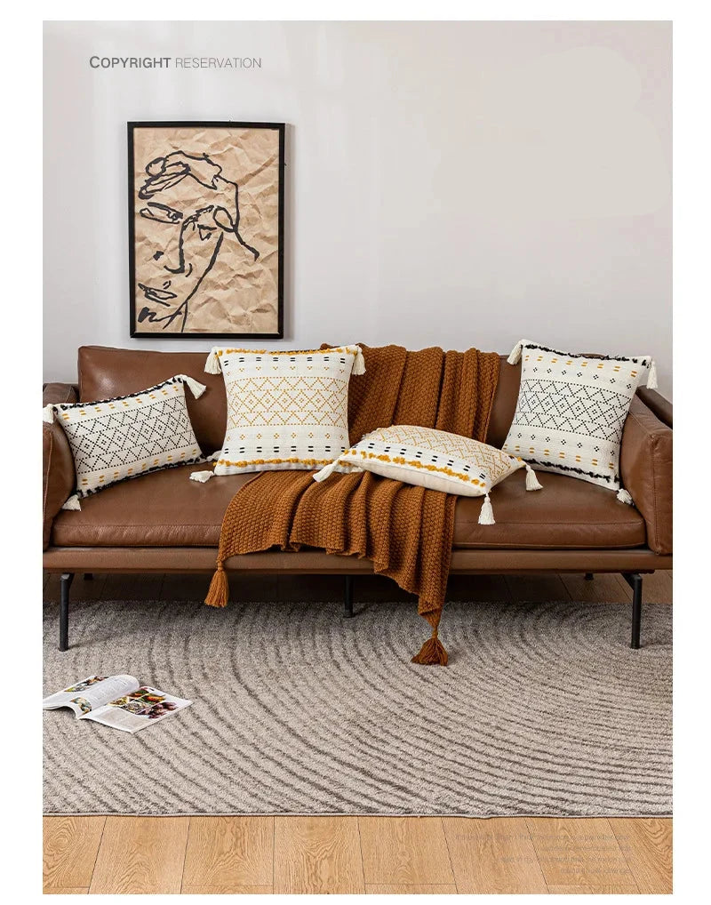 Housse de coussin avec pompons, style pastoral - e-thnic