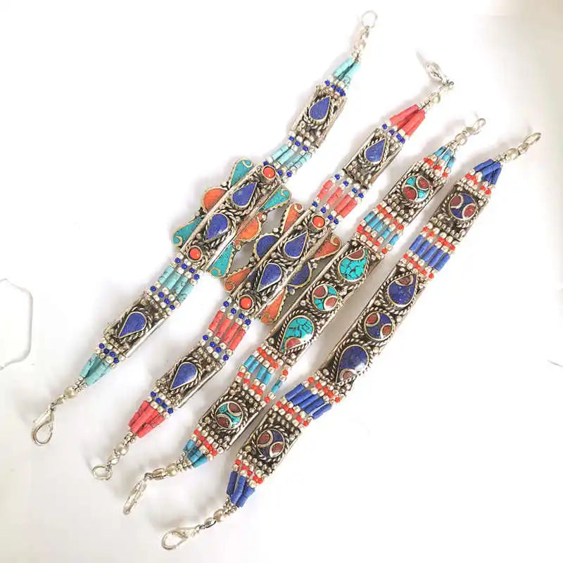 Bracelets indiens avec fermoir en cuivre incrustés de pierres colorées - e-thnic