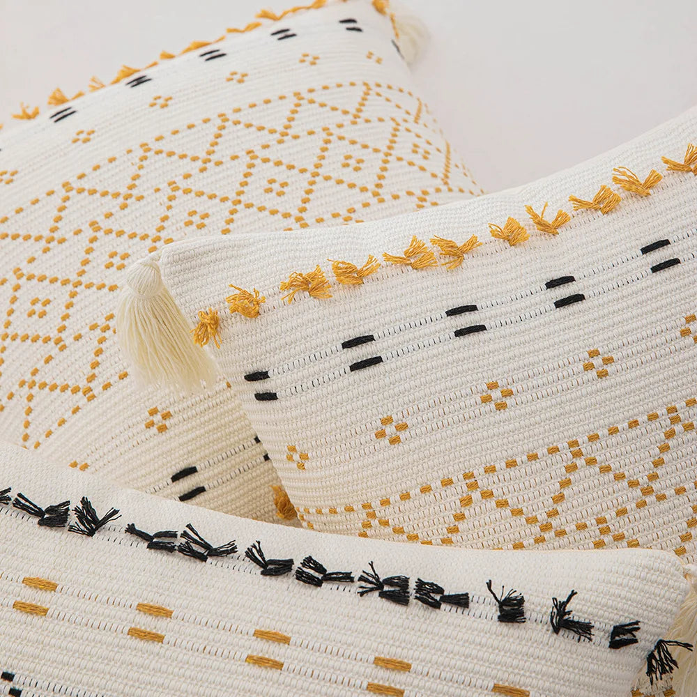Housse de coussin avec pompons, style pastoral - e-thnic