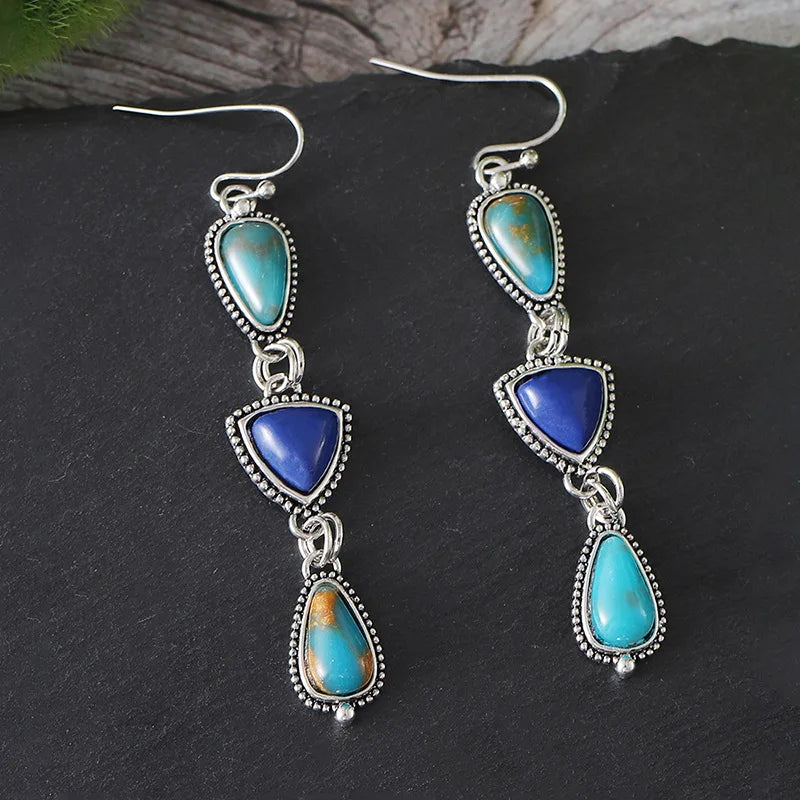 Boucles d'oreilles en lapis-lazuli et turquoise faites à la main - e-thnic