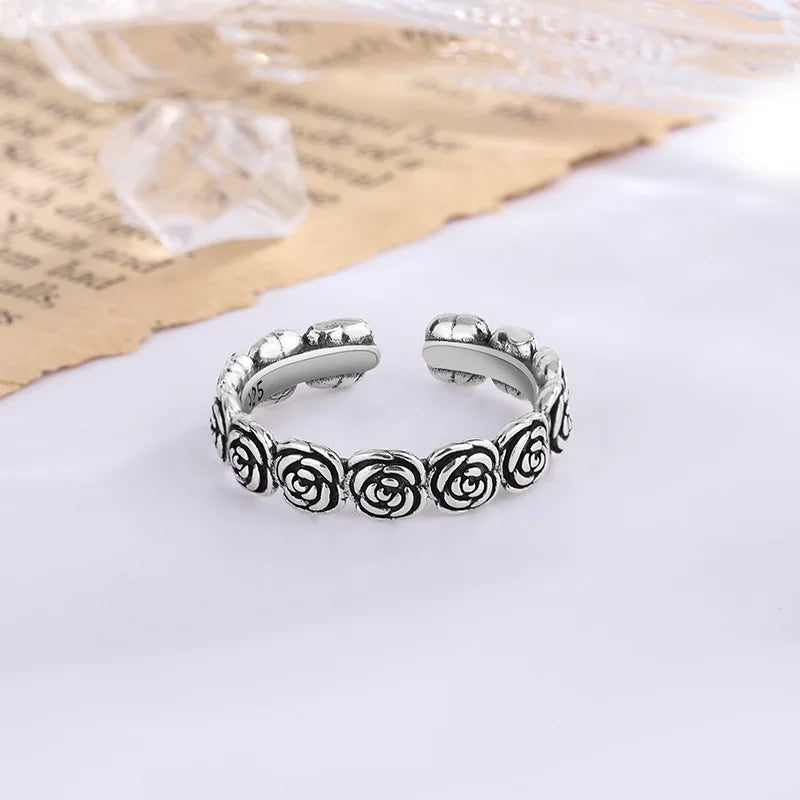 Bague en argent thaïlandais avec motif de rose - e-thnic