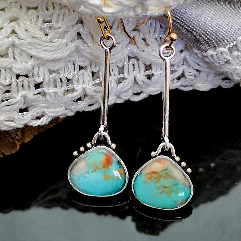Boucles d'oreilles ornées de pierres colorées en argent antique - e-thnic