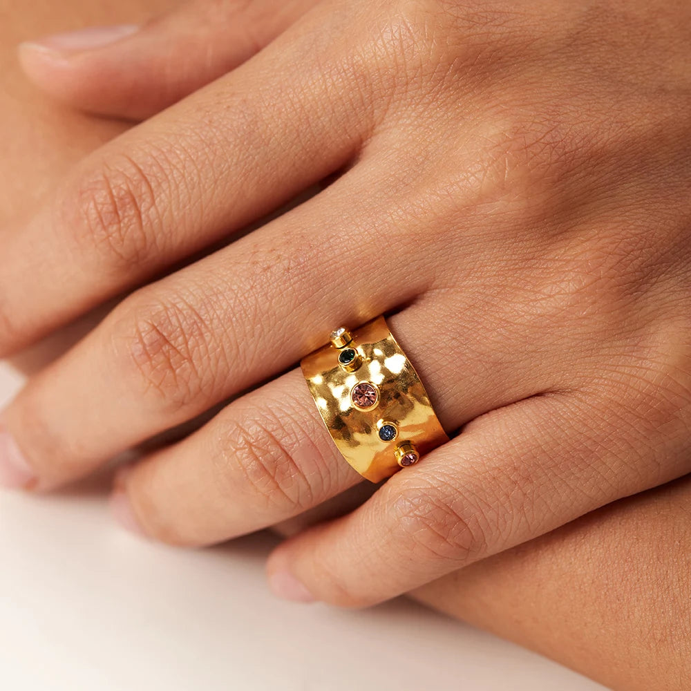 Large bague avec pierre en cristal - e-thnic