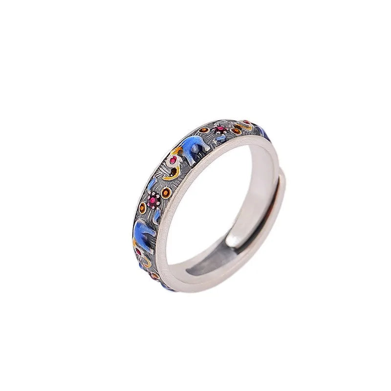 Bague éléphant colorée en émail - e-thnic