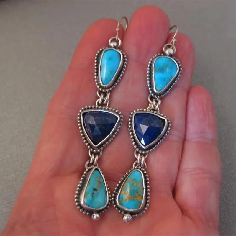 Boucles d'oreilles en lapis-lazuli et turquoise faites à la main - e-thnic