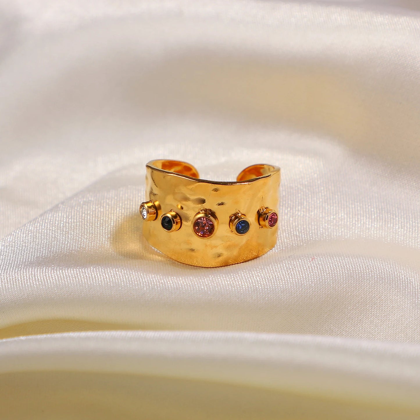 Large bague avec pierre en cristal - e-thnic
