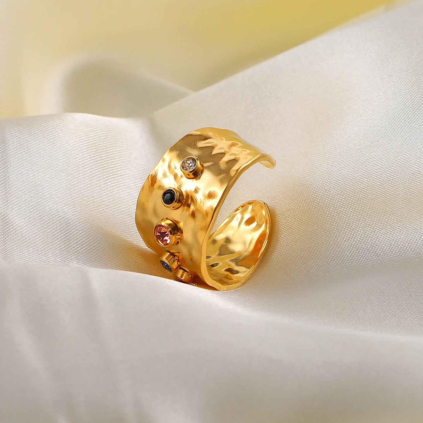 Large bague avec pierre en cristal - e-thnic