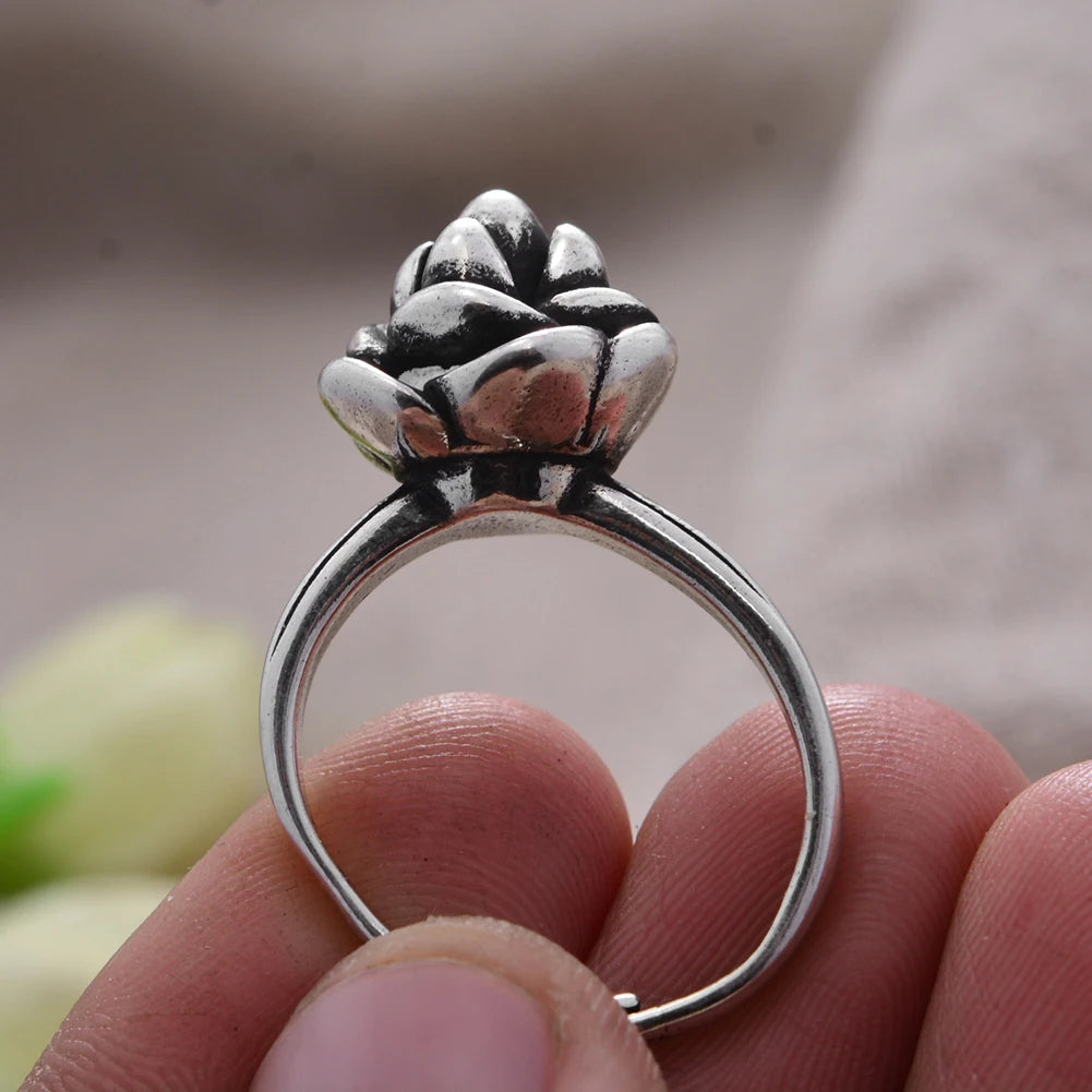 Bague élégante en argent thaïlandais avec fleur - e-thnic