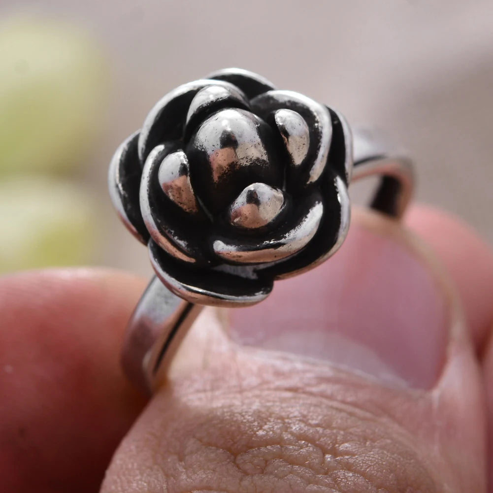 Bague élégante en argent thaïlandais avec fleur - e-thnic