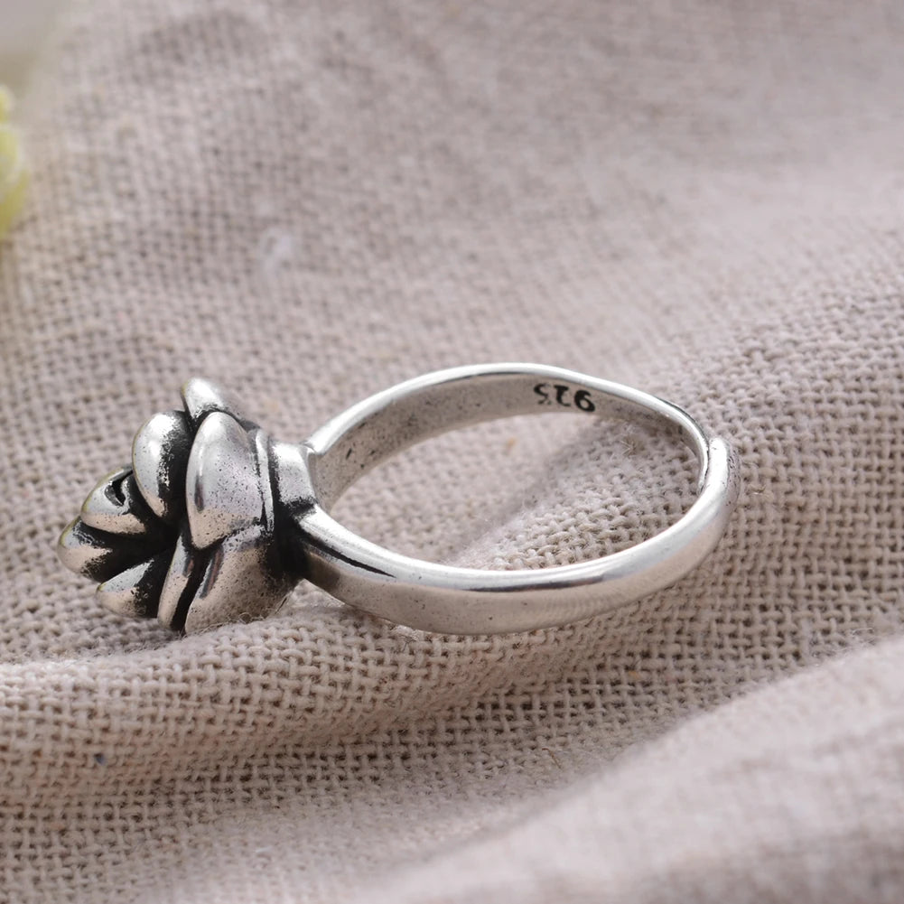 Bague élégante en argent thaïlandais avec fleur - e-thnic