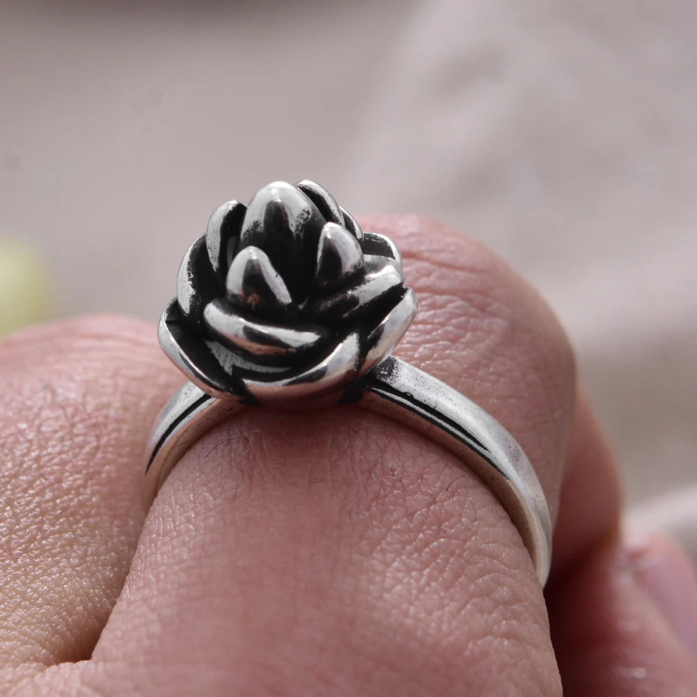 Bague élégante en argent thaïlandais avec fleur - e-thnic