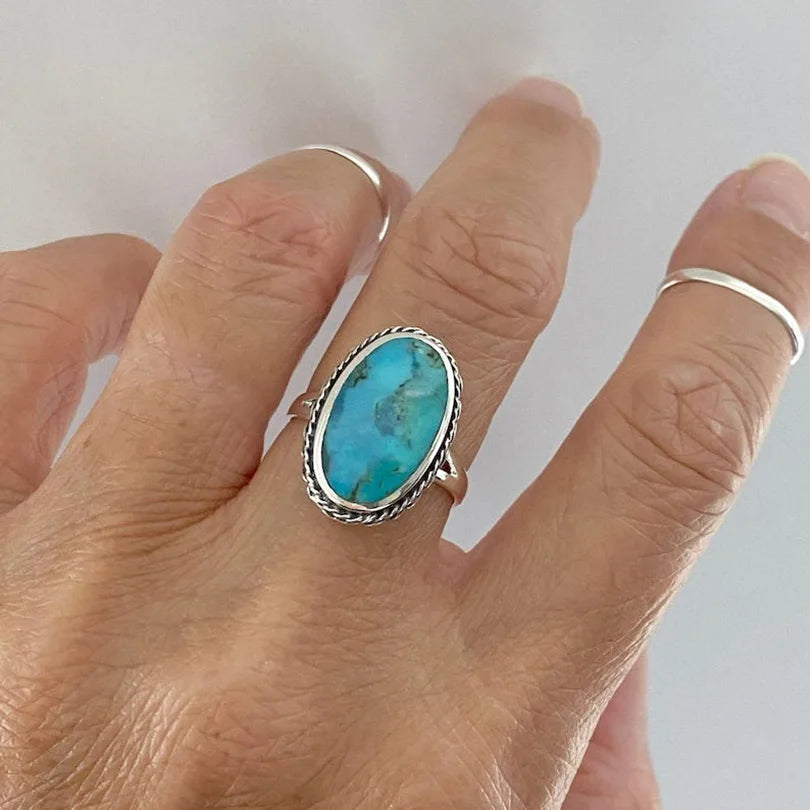 Bague ajustable en pierre précieuse bleue - e-thnic