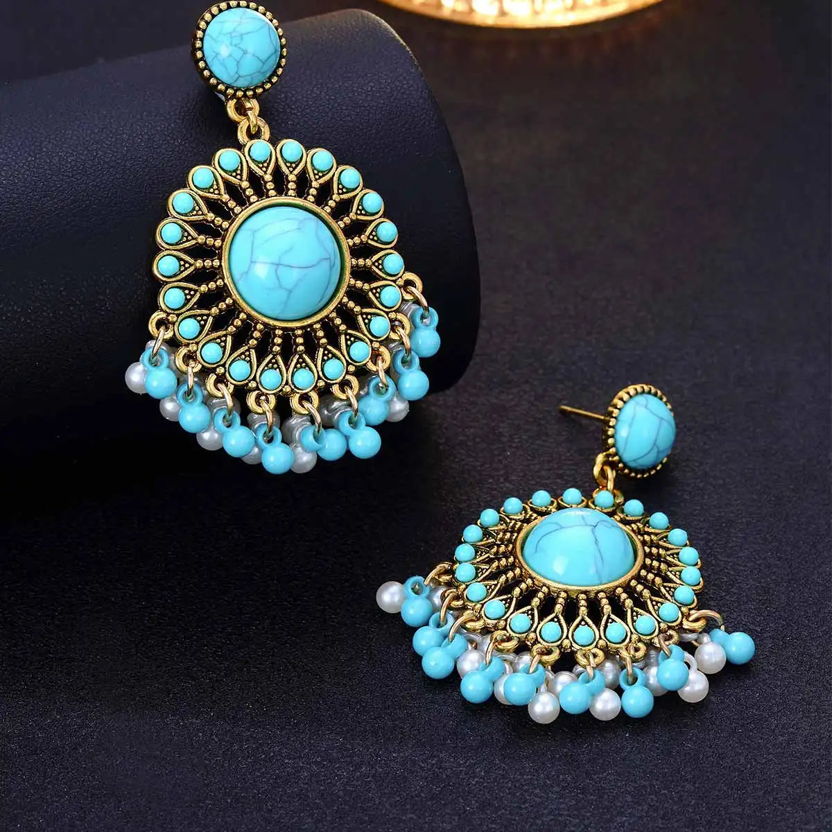 Boucles d'oreille avec pierres turquoise faites main - e-thnic