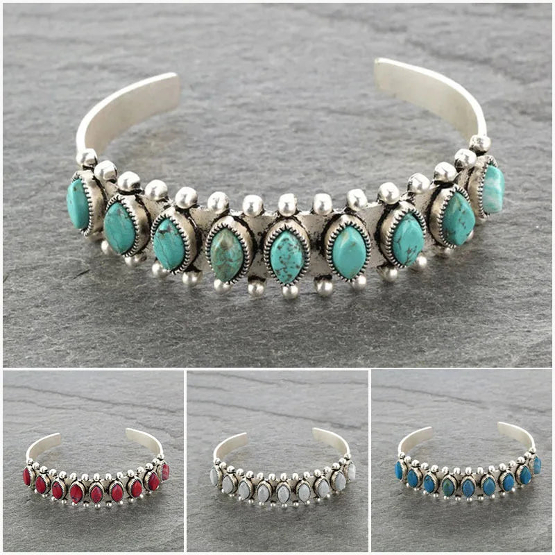 bracelet ouvert en turquoise naturelle - e-thnic