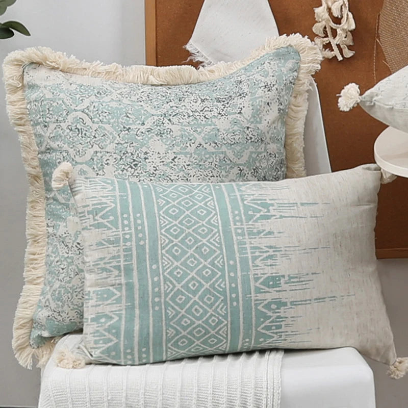 Housse de coussin vert/bleu faite main - e-thnic