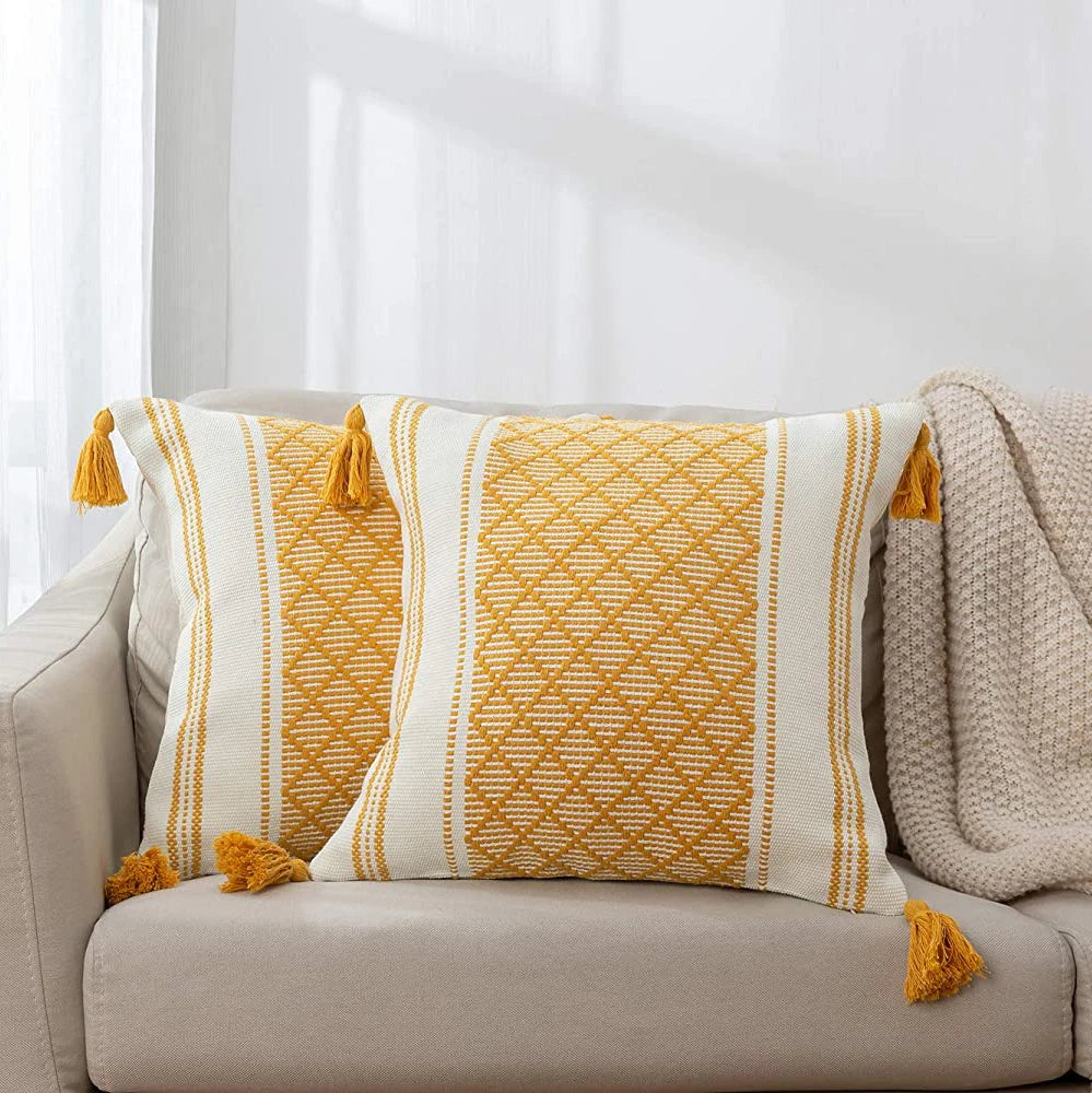 Housse de coussin tissée en coton avec un motif jacquard - e-thnic