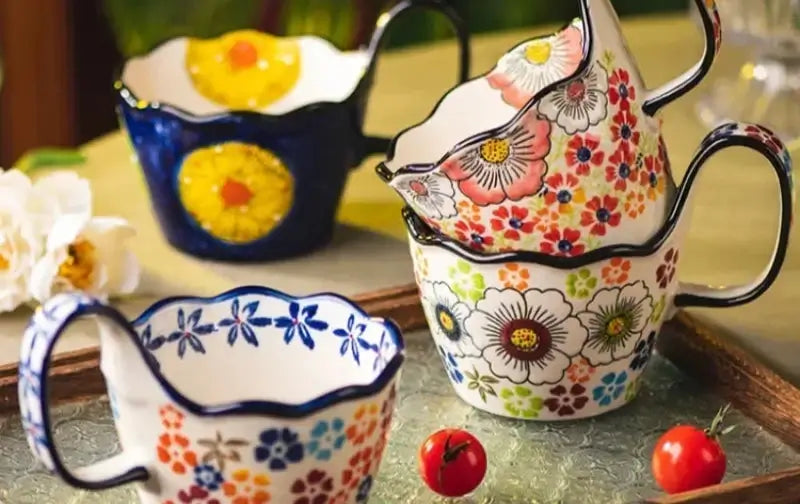 Tasses en porcelaine dessinées à la main avec poignée - e-thnic