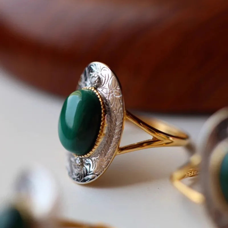 Bague en argent avec pierre de malachite - e-thnic