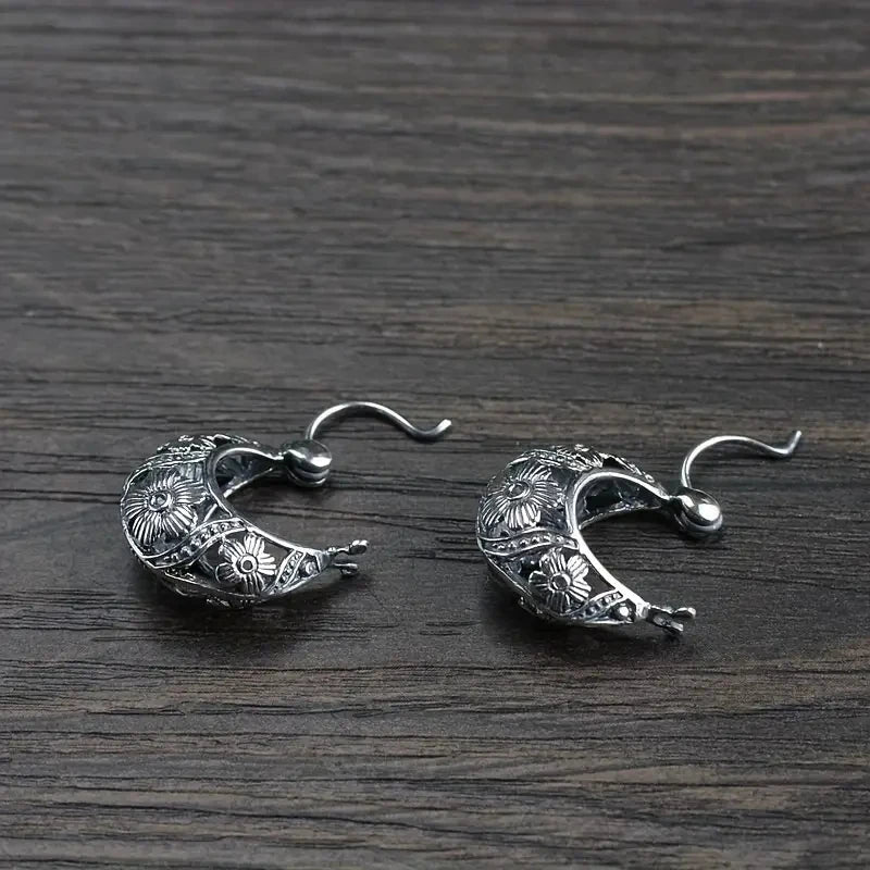 Boucles d'oreilles motif floral argenté - e-thnic