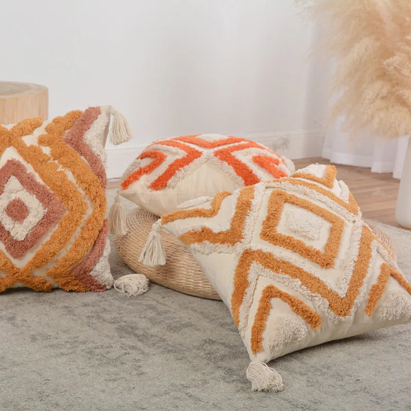 Housse de coussin orange et beige - e-thnic