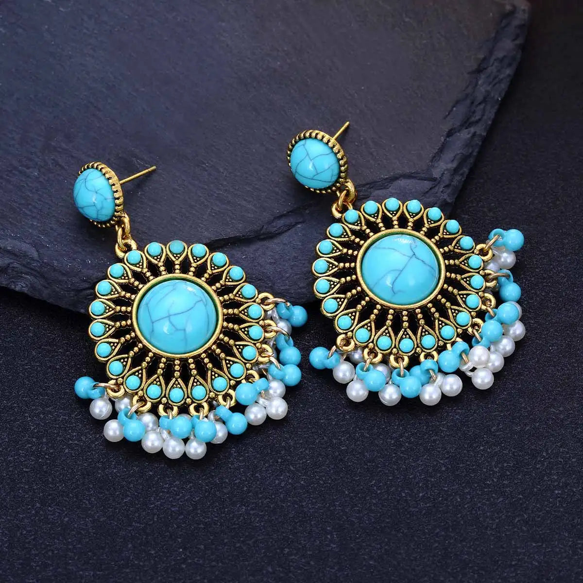 Boucles d'oreille avec pierres turquoise faites main - e-thnic