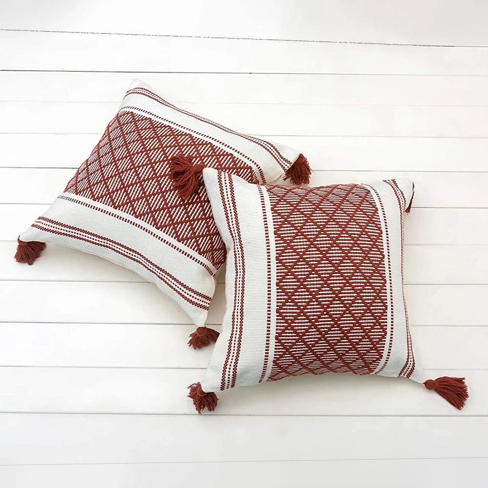 Housse de coussin tissée en coton avec un motif jacquard - e-thnic