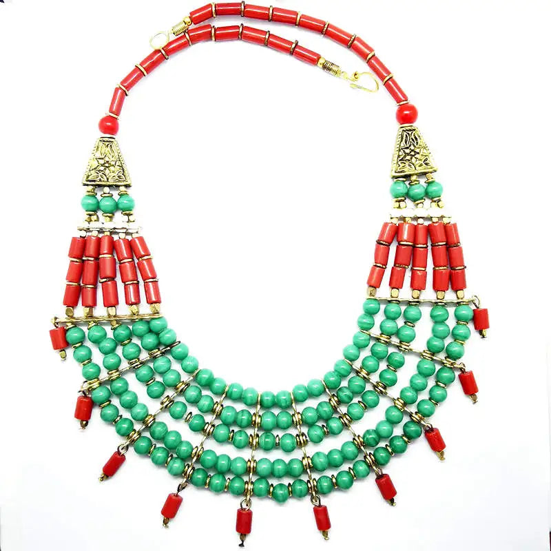 Collier inspiration indienne en perles de verre colorées - e-thnic