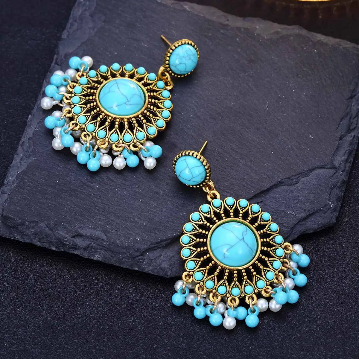 Boucles d'oreille avec pierres turquoise faites main - e-thnic