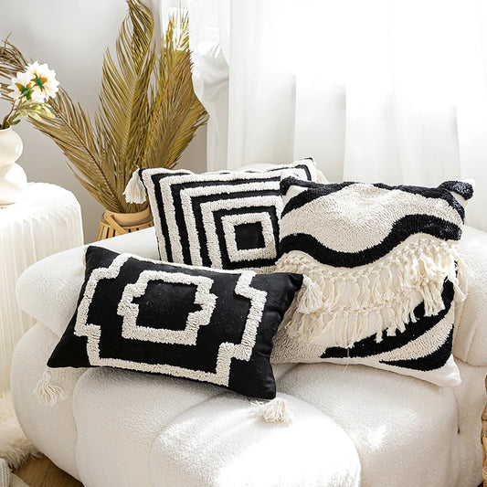 Housse de coussin noires et ivoire faite main - e-thnic