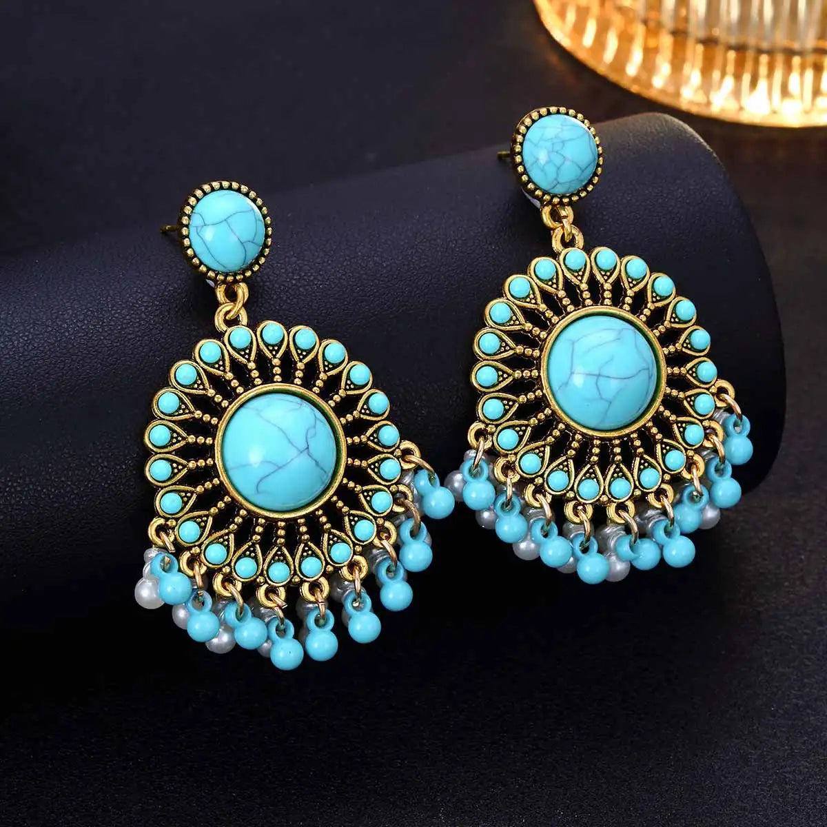 Boucles d'oreille avec pierres turquoise faites main - e-thnic