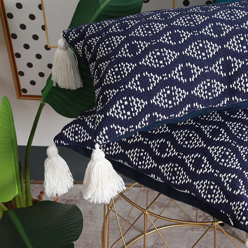 Housse de coussin en tissage bleu marine - e-thnic