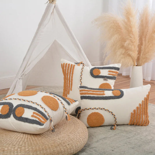 Housse de coussin orange et beige - e-thnic