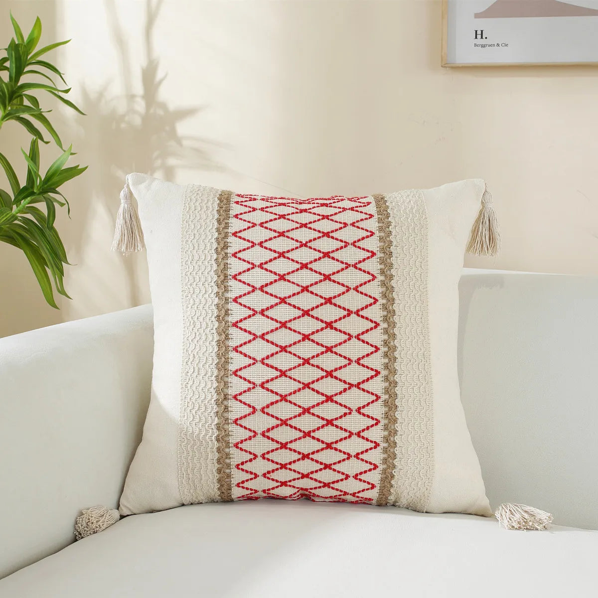 Housse de coussin beige avec motif rayé - e-thnic