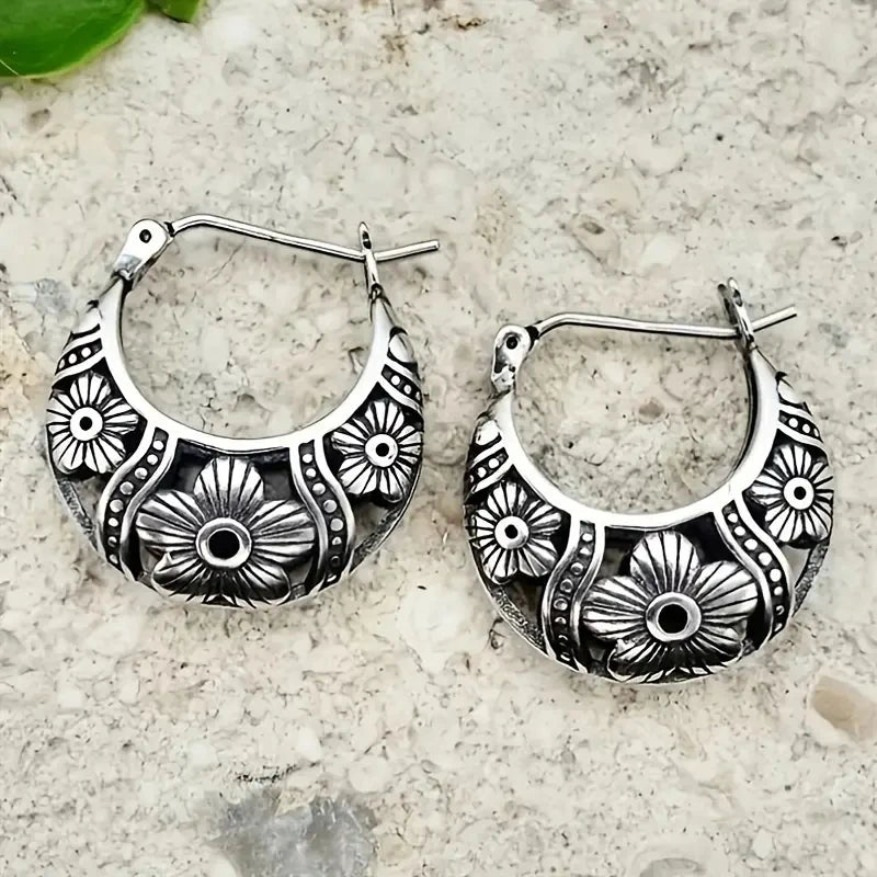 Boucles d'oreilles motif floral argenté - e-thnic