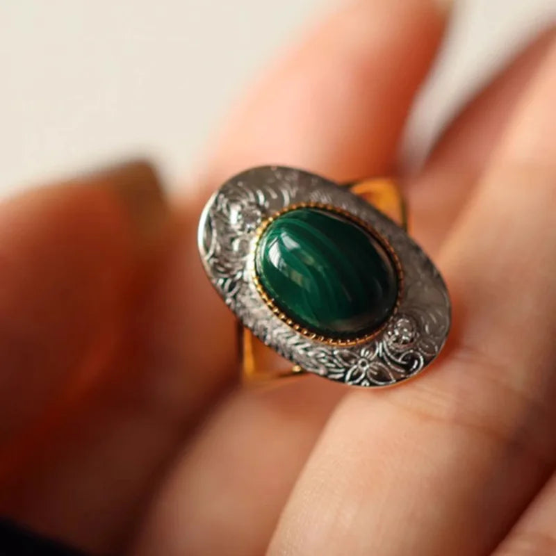 Bague en argent avec pierre de malachite - e-thnic